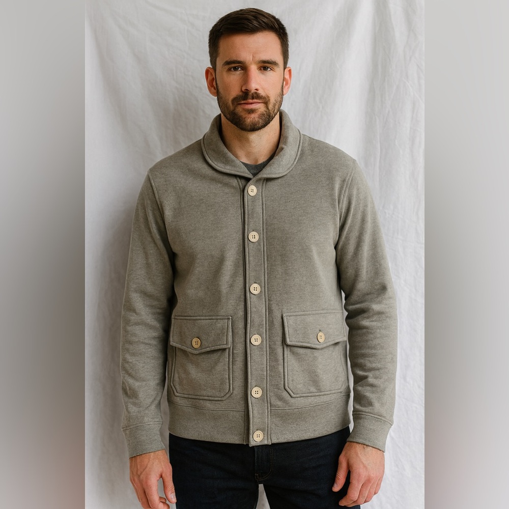 Bolivares Cardigan Cotton Knit Sweater
Gray Mens Sz L Pocket Collared